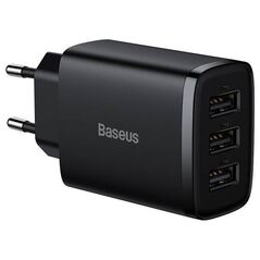 Baseus Compact Quick Charger, 3x USB, 17W (Black) 6932172606961