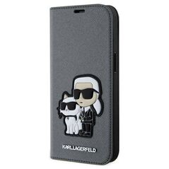 Original Case IPHONE 14 Karl Lagerfeld Bookcase Saffiano Karl & Choupette (KLBKP14SSANKCPG) silver 3666339122829