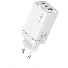 Wall Charger USAMS 2xUSB-C+1xUSB 65W (only head) GaN PD3.0 +QC3.0 Fast Charging white Sandru Series CC180TC02 (US-CC180) 6958444905174