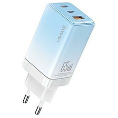 Wall Charger USAMS 2xUSB-C+1xUSB 65W (only head) GaN PD3.0 +QC3.0 Fast Charging gradient blue Sandru Series CC180TC04 (US-CC180) 6958444905198