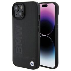 Original Case APPLE IPHONE 15 PLUS BMW Hardcase Leather Hot Stamp MagSafe (BMHMP15MSLLBK) black 3666339145354