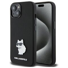 Original Case APPLE IPHONE 15 PLUS Karl Lagerfeld Silicone Choupette Metal Pin (KLHCP15MSMHCNPK) black 3666339166366
