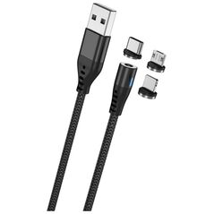 Maxlife MXUC-02 magnetic cable USB - Lightning + USB-C + microUSB 1,0 m 2A black nylon 5900495828750