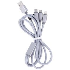 Maxlife 3in1 cable USB - Lightning + USB-C + microUSB 1,0 m 2,1A grey nylon 5900495796172