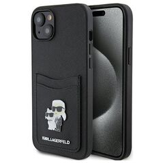Original Case APPLE IPHONE 15 Karl Lagerfeld Hardcase Saffiano Cardslot Karl&Choupette Metal Pin (KLHCP15SSAPKCNPK) black 3666339165512