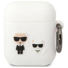 Original Case APPLE AIRPODS Karl Lagerfeld Silicone Karl & Choupette (KLACA2SILKCW) white 3666339088194