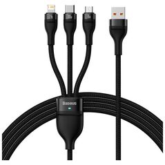 3in1 USB cable Baseus Flash Series, USB-C + micro USB + Lightning, 100W, 1.2m (black) 6932172608712