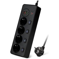 TU-XIN Πολύπριζο Surge Arrest Black (TX-6EU-USB-B) (TUXTX-6EU-USB-B) έως 12 άτοκες Δόσεις