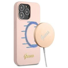Original Case IPHONE 13 PRO MAX Guess Hardcase Silicone Script Gold Logo Magsafe (GUHMP13XLSLMGLP) light pink 3666339037154