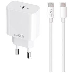 Maxlife MXTC-06-20C PD QC charger 1x USB-C 20W white + USB-C - USB-C cable 20W 5907457738393
