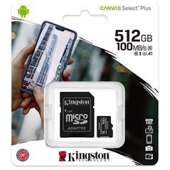 Kingston Micro Secure Digital 512GB microSDXC Canvas Select Plus 80R CL10 UHS-I Card + SD Adapter (SDCS2/512GB) έως 12 άτοκες Δόσεις