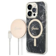 Guess set case + charger for iPhone 14 Pro Max 6,7&quot; GUBPP14XHMEACSK black hard case Marble MagSafe 3666339103149