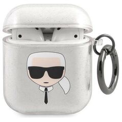 Original Case APPLE AIRPODS Karl Lagerfeld Cover Glitter Karl`s Head (KLA2UKHGS) silver 3666339030285