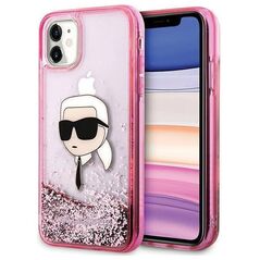 Original Case IPHONE 11 / XR Karl Lagerfeld Hardcase Liquid Glitter Karl Head (KLHCN61LNKHCP) pink 3666339375867