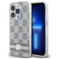 DKNY case for iPhone 15 Pro 6,1&quot; DKHMP15LHCPTSE beige HC Magsafe pc tpu checkered pattern w printed stripes 3666339269517