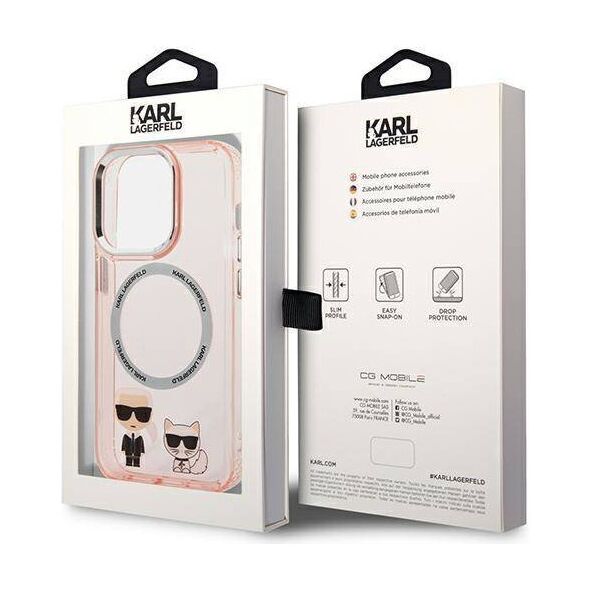 Original Case IPHONE 14 PRO Karl Lagerfeld Hardcase Karl & Choupette Aluminium Magsafe (KLHMP14LHKCP) pink 3666339087340