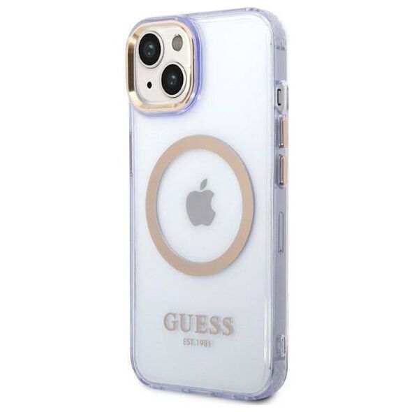 Original Case IPHONE 14 Guess Hard Case Gold Outline Translucent MagSafe (GUHMP14SHTCMU) purple 3666339069544