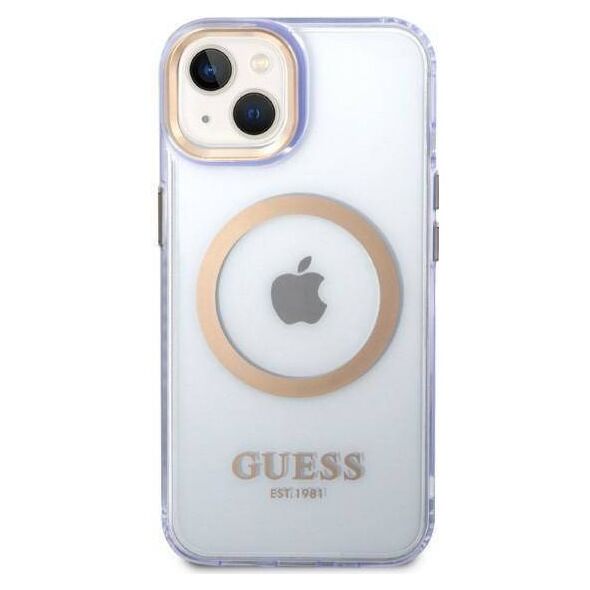 Original Case IPHONE 14 Guess Hard Case Gold Outline Translucent MagSafe (GUHMP14SHTCMU) purple 3666339069544