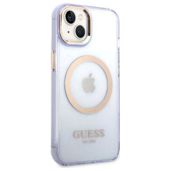 Original Case IPHONE 14 Guess Hard Case Gold Outline Translucent MagSafe (GUHMP14SHTCMU) purple 3666339069544