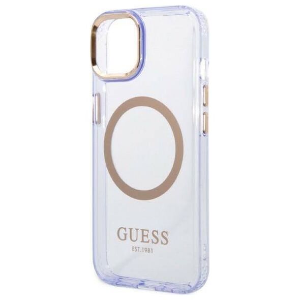 Original Case IPHONE 14 Guess Hard Case Gold Outline Translucent MagSafe (GUHMP14SHTCMU) purple 3666339069544