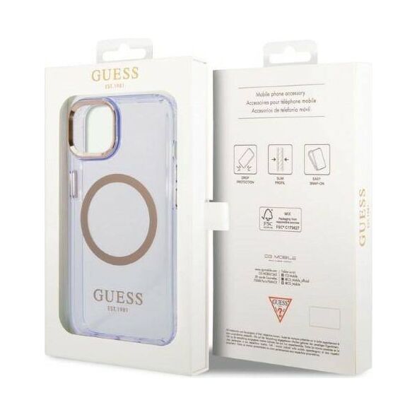 Original Case IPHONE 14 Guess Hard Case Gold Outline Translucent MagSafe (GUHMP14SHTCMU) purple 3666339069544