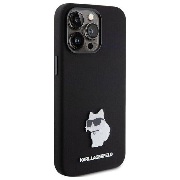 Original Case APPLE IPHONE 15 PRO MAX Karl Lagerfeld Silicone Choupette Metal Pin (KLHCP15XSMHCNPK) black 3666339166380