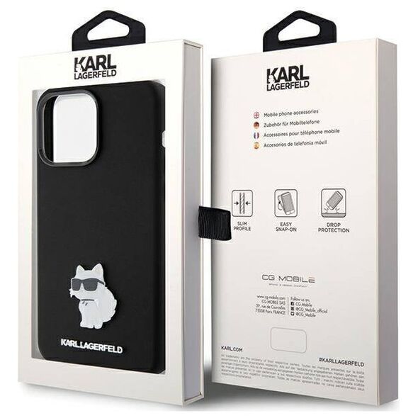 Original Case APPLE IPHONE 15 PRO MAX Karl Lagerfeld Silicone Choupette Metal Pin (KLHCP15XSMHCNPK) black 3666339166380