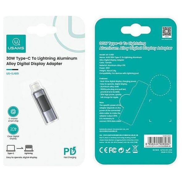 USB-C adapter - Lightning Digital Display 30W USAMS AU18 SJ681LN01 (US-SJ681) steel / aluminum 6958444908984