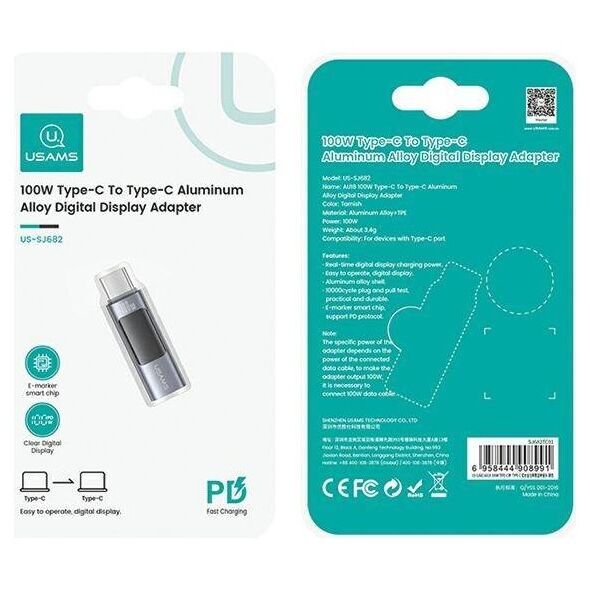 Adapter USB-C - USB-C Digital Display 100W USAMS AU18 SJ682TC01 (US-SJ682) steel/aluminum 6958444908991