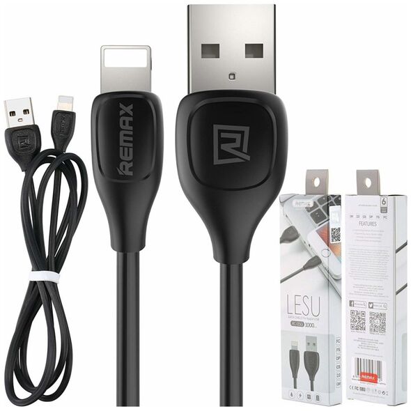 Cable USB iPhone Lightning 1m Fast Charging Remax LESU black 6972174158341