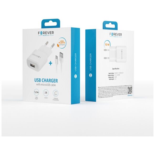 Forever TC-01 charger 1x USB 2A white + microUSB cable 5900495677730