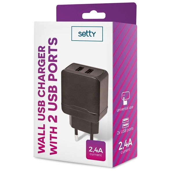 Setty charger 2x USB 2,4A black 5900495758392