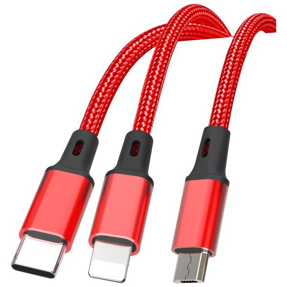 XO cable NB173 3in1 USB - Lightning + USB-C + microUSB 1,2 m 2,4A red 6920680876242