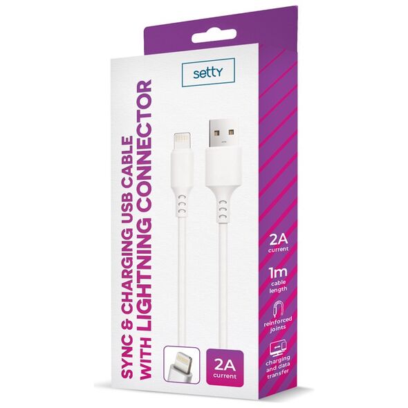 Setty cable USB - Lightning 1,0 m 2A white NEW 5900495925633