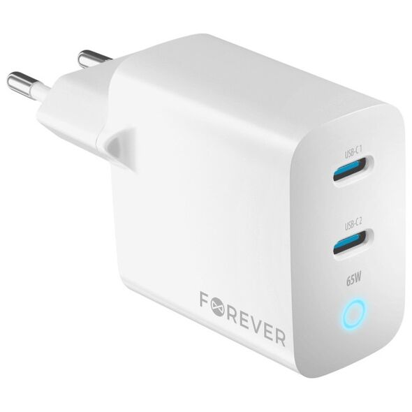 Forever TC-06-65CC GaN PD QC charger 2x USB-C 65W white 5907457732537