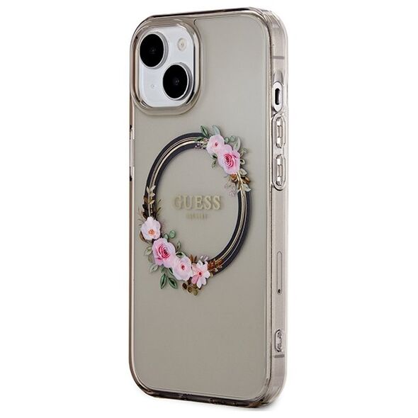 Guess case for iPhone 15 6,1&quot; GUHMP15SHFWFCK black HC MAGSAFE IML FLOWERS WREATH 3666339221287