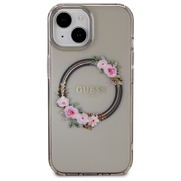 Guess case for iPhone 15 6,1&quot; GUHMP15SHFWFCK black HC MAGSAFE IML FLOWERS WREATH 3666339221287