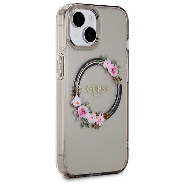 Guess case for iPhone 15 6,1&quot; GUHMP15SHFWFCK black HC MAGSAFE IML FLOWERS WREATH 3666339221287