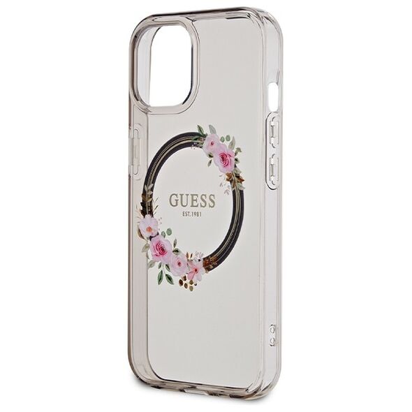 Guess case for iPhone 15 6,1&quot; GUHMP15SHFWFCK black HC MAGSAFE IML FLOWERS WREATH 3666339221287