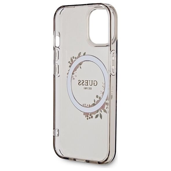 Guess case for iPhone 15 6,1&quot; GUHMP15SHFWFCK black HC MAGSAFE IML FLOWERS WREATH 3666339221287