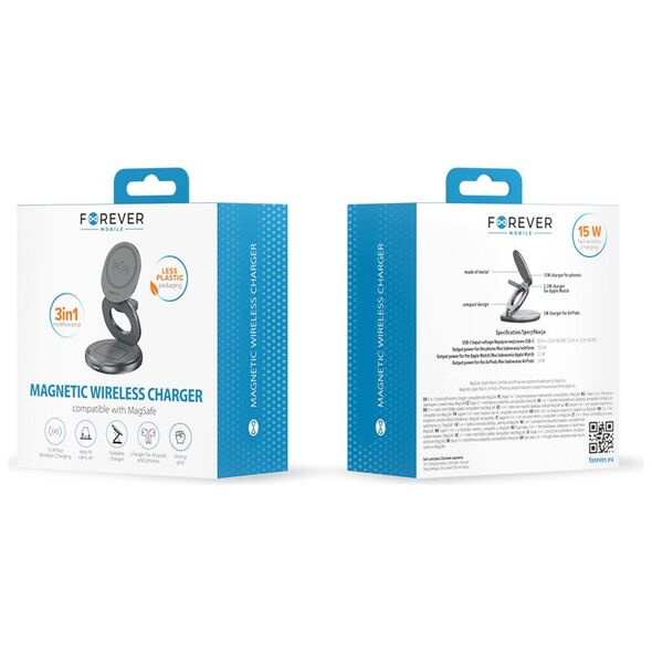 Forever MAWC-200 magnetic wireless charger 15W grey 3in1 5907457769755