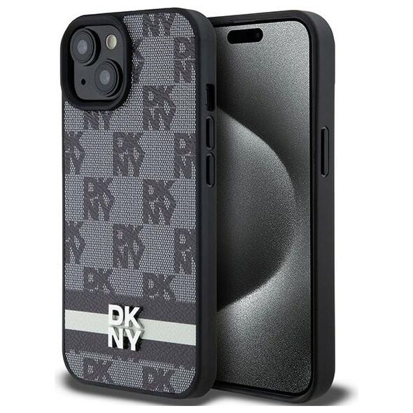 DKNY case for iPhone 15 Plus 6,7&quot; DKHCP15MPCPTSSK black HC PU checkered pattern w printed stripes 3666339263201