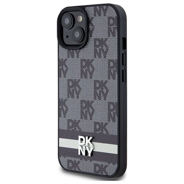 DKNY case for iPhone 15 Plus 6,7&quot; DKHCP15MPCPTSSK black HC PU checkered pattern w printed stripes 3666339263201