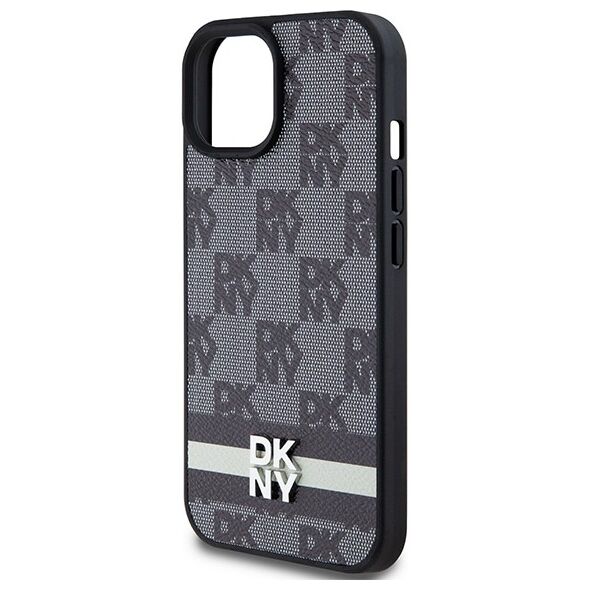 DKNY case for iPhone 15 Plus 6,7&quot; DKHCP15MPCPTSSK black HC PU checkered pattern w printed stripes 3666339263201