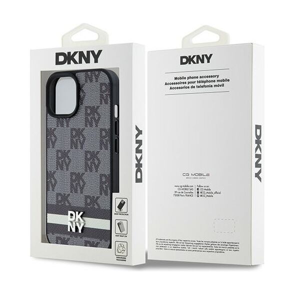 DKNY case for iPhone 15 Plus 6,7&quot; DKHCP15MPCPTSSK black HC PU checkered pattern w printed stripes 3666339263201