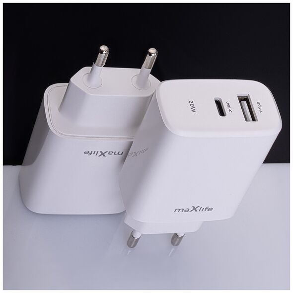 Maxlife MXTC-10-20AC PD QC charger 1x USB-C 1x USB 20W white 5907457789838