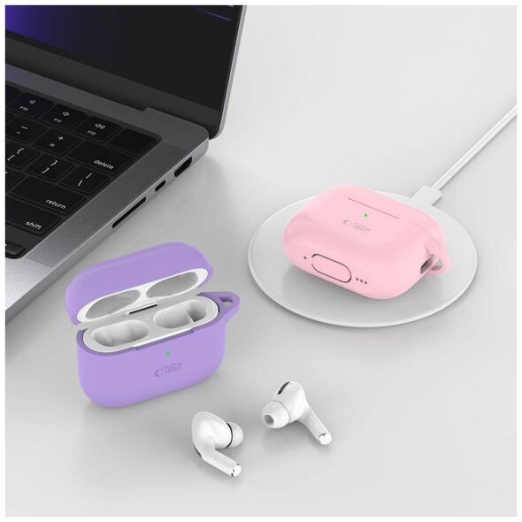 Case for APPLE AIRPODS PRO 1 / 2 Tech-Protect Silicone Hook Dusty pink 5906302313341
