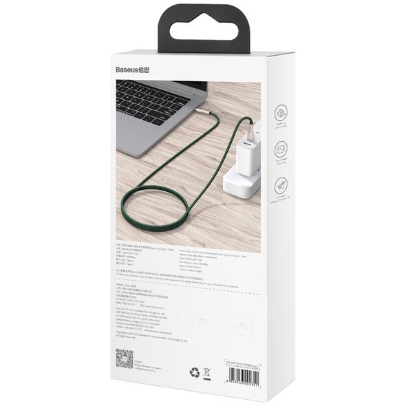 Baseus cable Cafule Metal PD USB-C - USB-C 2,0 m green 100W 6953156202399