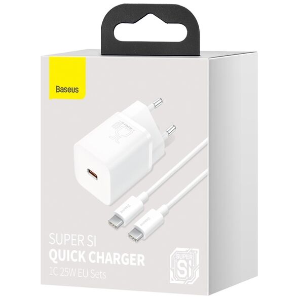 Baseus wall charger Super Si PD 25W 1x USBC white + USB-C - USB-C cable 6953156206038