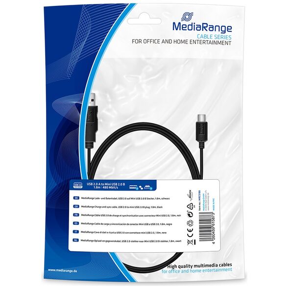 Καλώδιο MediaRange Charge and sync, USB 2.0 to mini USB 2.0 B plug, 1.8m, black (MRCS188) έως 12 άτοκες Δόσεις